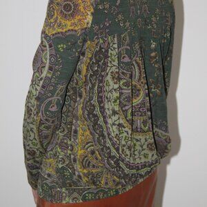 ETRO Italy Knit Wool Blend Pleated Back Top Paisley Turtleneck India Print 46 EU